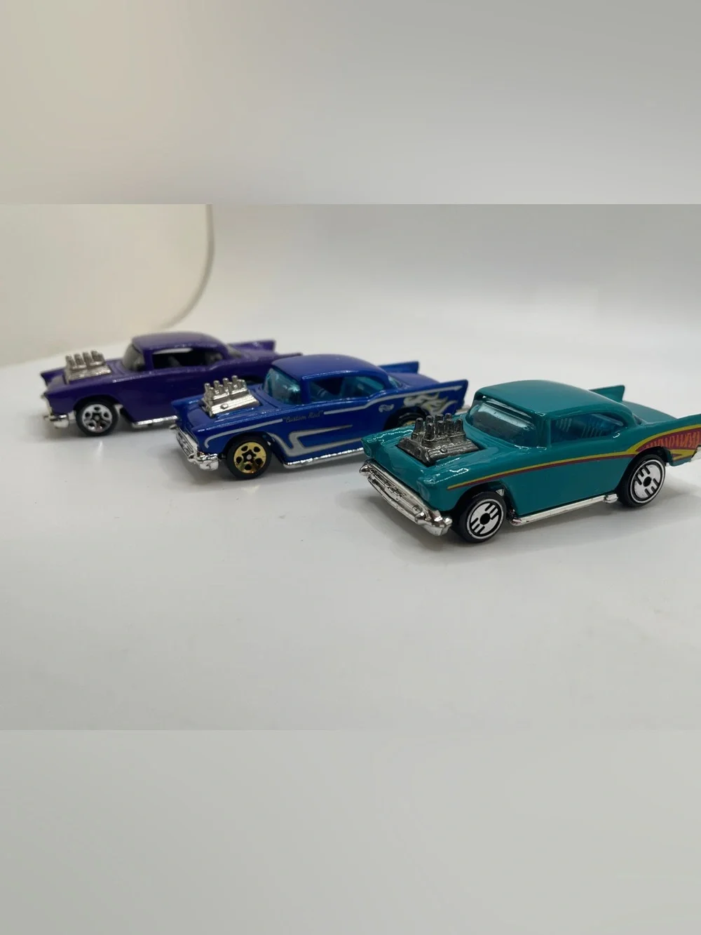 Lot of 3 vintage Hotwheels 1:64, scale 1957 Chevrolet hot rods